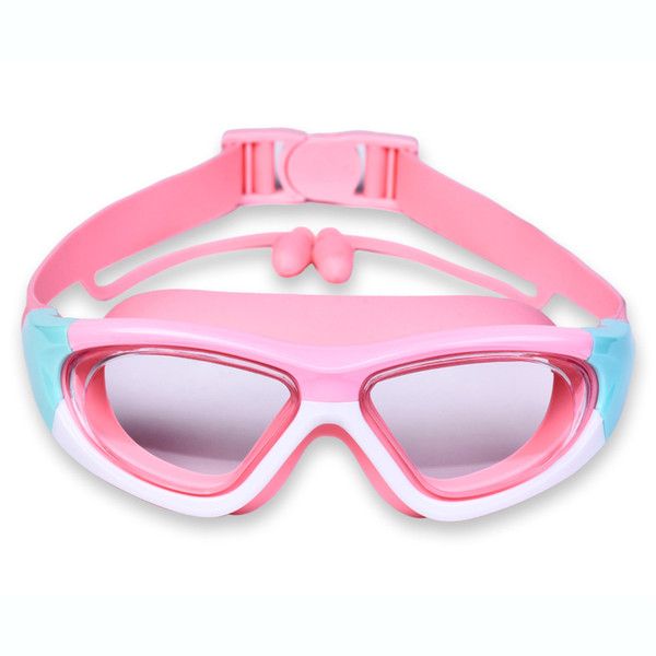 Children Swimming Goggles Clear View Eye Wear Swim Glasses with Ear Plug for Boys Girls Orange Pink