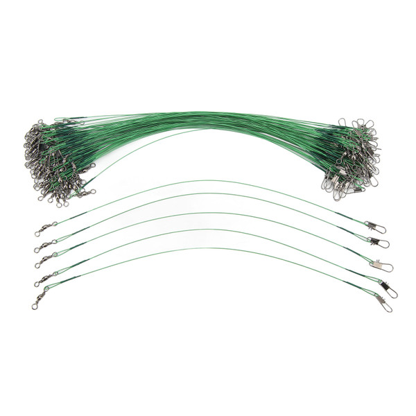 100PCS Fishing Leader Swivels Snap Anti Corroison Hard Steel Wire Leader for Saltwater 25cm / 9.8in