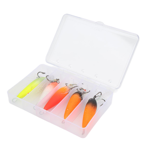 5pcs Winter Ice Fishing Treble Hook High Carbon Steel Foam Floating Jigging Fishing Hooks with BoxBox