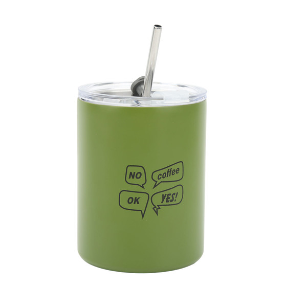 12oz 320ml Stainless Steel Coffee Cup Portable Insulated Coffee Travel Mug with Lid Straw Green