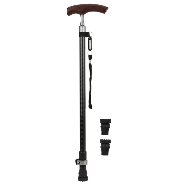 Carbon Fiber Telescopic Adjustable Elderly Walking Stick Wooden Handle Anti-skid Thicken Ultralight Cane