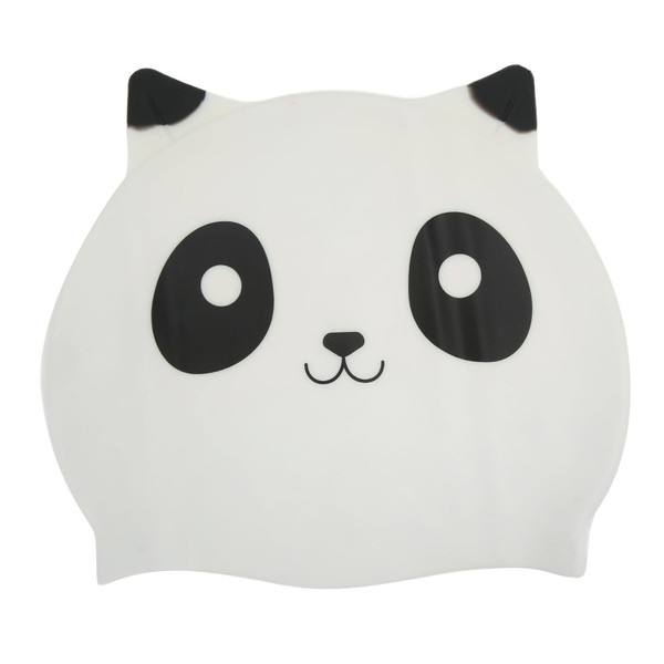 Cartoon Animal Kids Silicone Swimming Cap 3D Ear Protection Swim Cap for Short Long Hair Boys GirlsWhite Panda