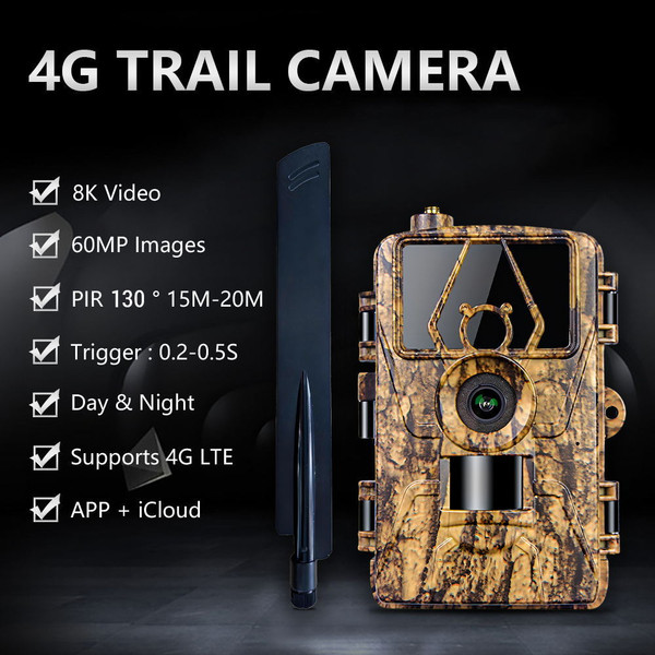 Trail Cam with 8K Video 60MP Images Night Vision Motion Activated Waterproof Wildlife Camera for Hunting Home Surveillance & Security Cameras