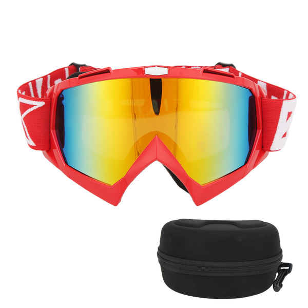 Motorcycle Goggles PC Sponge Adjustable Protective Sunglasses Motorbike Accessories for Off Road Riding Hiking Red Frame Red Goggles Lens