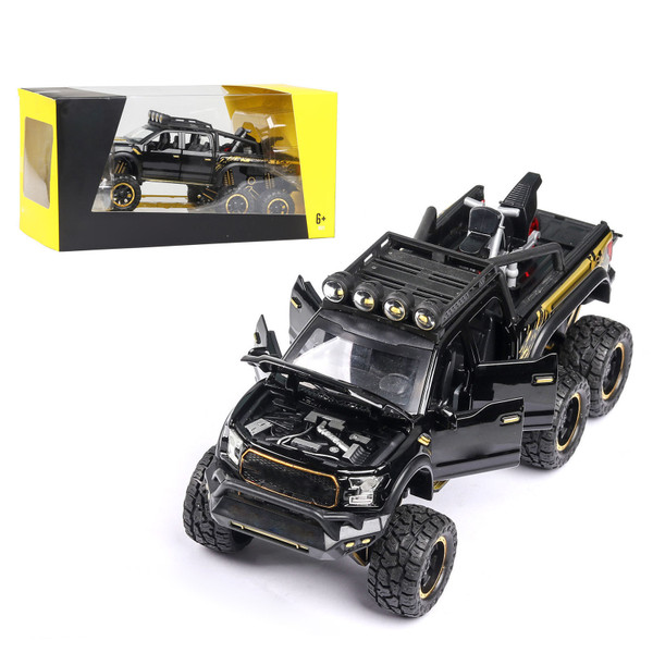 1/28 F150 Car Model Alloy Kids Vehicle Toy with Simulated Sound and Light Off Road for Children Glossy Black