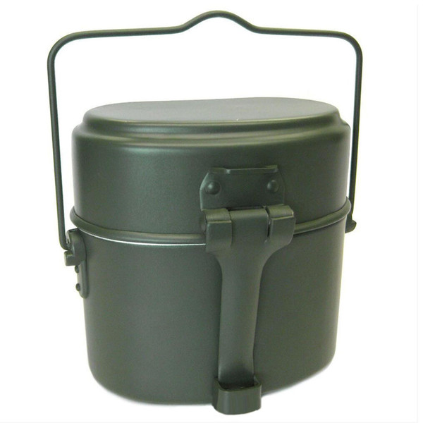 Camping Cookware Lunch Box German Style Aluminum Portable Thickened Handle Metal Lunch Box for Hiking Outdoor 17cmx10cm OD Green