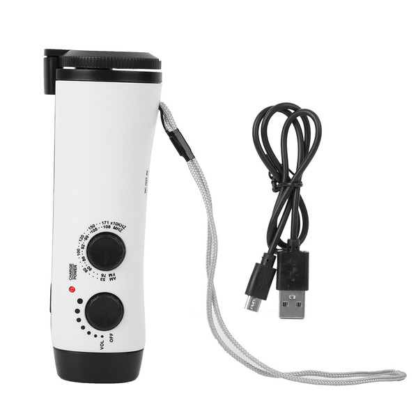Plastic Outdoor Hand Crank Multifunction Flashlight Radio Emergency LED Torch Mobile Phone ChargingWhite