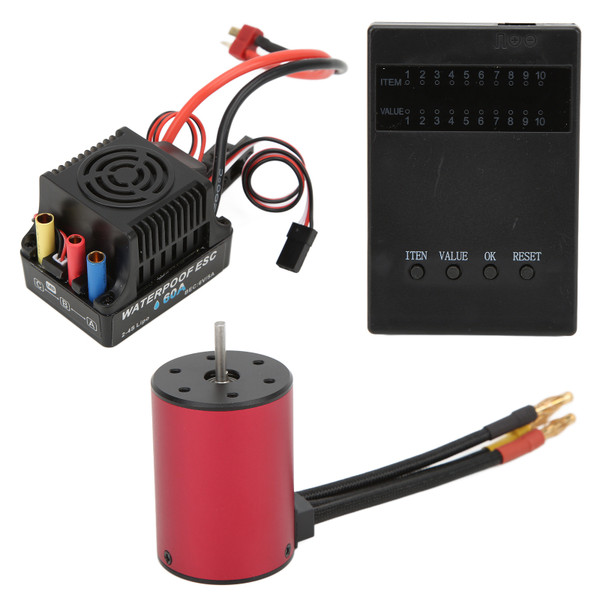 S3650 2300KV RC Brushless Motor 60A ESC Programming Card Kit for 1/10 Remote Control Car