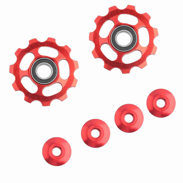 2pcs Aluminum 11T Jockey Wheel Rear Derailleur Pulley For Bicycle Bike(red)