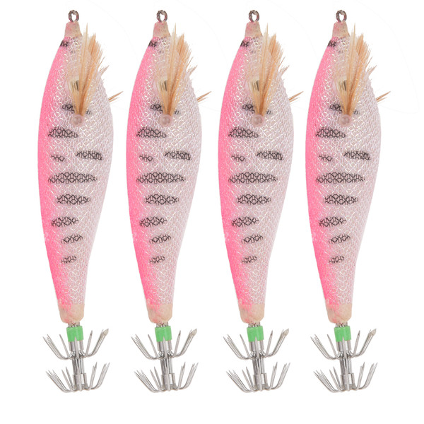 4Pcs Artificial Simulation Fish Lure Bait Fishing Tackle Dual Squid Hook with Luminous Stick Slotpink