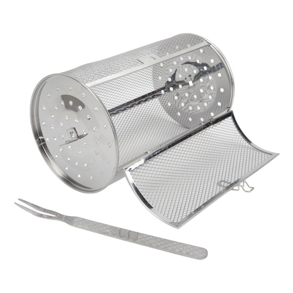 Rolling Grilling Basket Stainless Steel BBQ Rolling Basket Fork Wire Mesh Cylinder Grill Basket for Camping Picnic Party 23cm Height