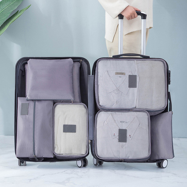 7 Set Packing Cubes Waterproof Dirt Resistant Oxford Cloth Luggage Packing Organizers for Travel Grey