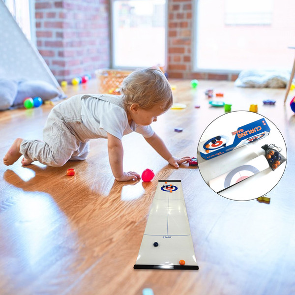 Tabletop Mini Curling Game Set Family Fun Board Games Shuffleboard Pucks with 8 Rolllers