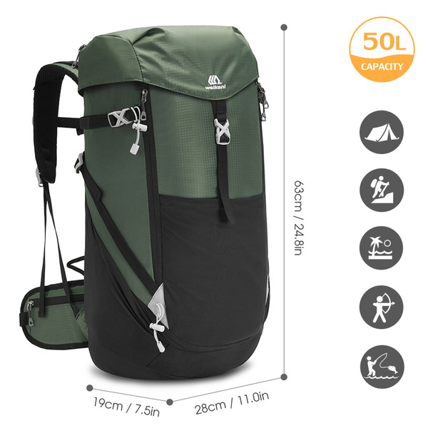 50L Mountaineering Backpack Waterproof Outdoor Running Bag Bicycle Bag Large Capacity Riding Bag Breathable Jogging Travel Daypack Bag for Riding Running Hiking Camping