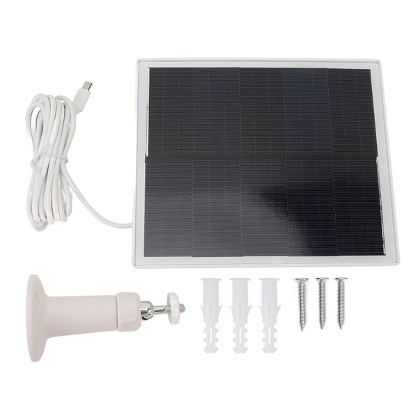 Solar Panel 6W 5V Monocrystalline Silicon IP65 Waterproof Slim Portable Solar Panel Charger with Monitor Camera Bracket White