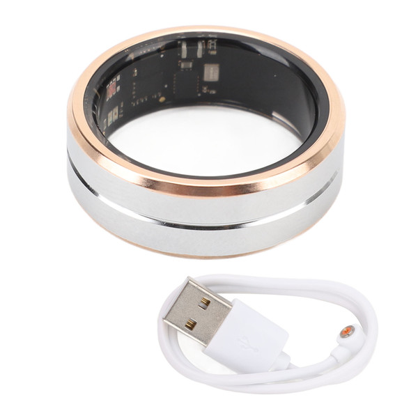 Smart Ring Health Tracker IP68 Waterproof Wearable Pedometer 15 Days Battery Life Sleep Fitness Ring Gold Edge Size 8