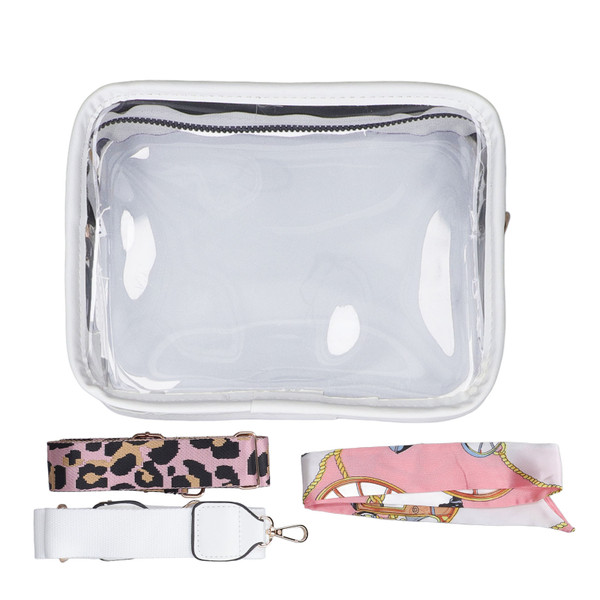 Clear Sling Bag Shoulder Pouch with Silk Scarf 2 Shoulder Strap Ample Capacity Zipper Trendy Versatile Messenger Purse for Women