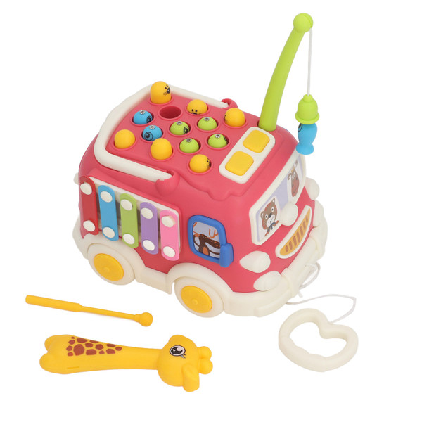 Toddlers Bus Hammering Pounding Toy Multifunctional Learning Educational Hammering Game Musical Bus Toy for Early Baby Sensory Development Red