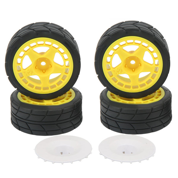 4PCS 1/10 RC Wheel Tires with Hub Fin Plastics Rubber RC Flat Wheel for Car Upgrade Parts Yellow