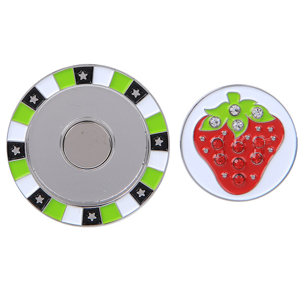 Zinc Alloy Compact Golf Ball Marker Magnetic Hat Clip Lightweight Cap Clamp Gift SuppliesGreen/Strawberry