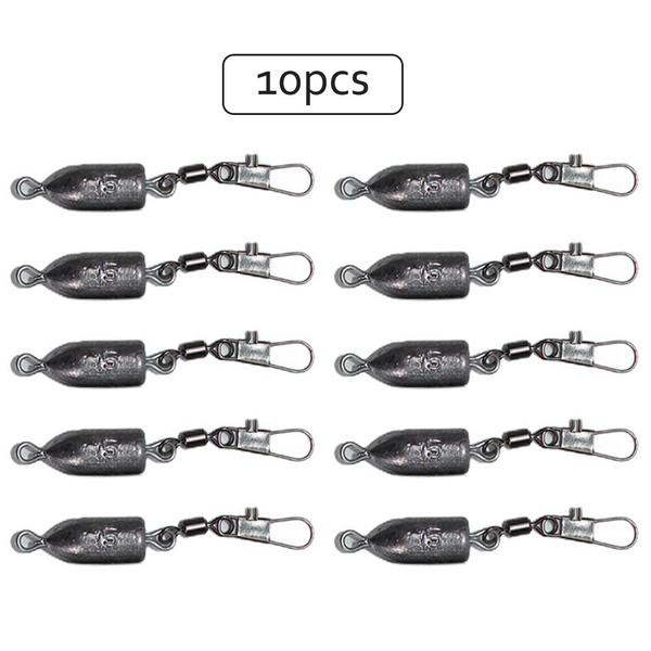 10Pcs Reusable Fishing Swivels Snaps Lead Sinkers Fishing Weights Hooks