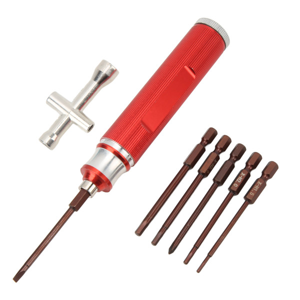Aluminum RC Hex Screwdriver Tools Kit Ergonomic Design Durable RC Car Model Repair AccessoryRed