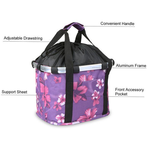 Collapsible Bike Basket Flower Printed Small Pet Cat Dog Carrier Bag Detachable Bicycle Handlebar Front Basket Cycle Front Bag Handbag