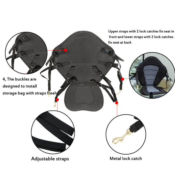 Deluxe Padded Kayak / Boat Seat Soft and Antiskid Padded Base High Backrest Adjustable Kayak Cushion with Backrest