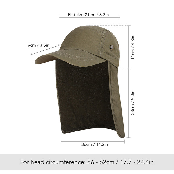 Men UPF 50+ Sun Cap Wide Brim Fishing Sun Cap Hat with Neck Flap