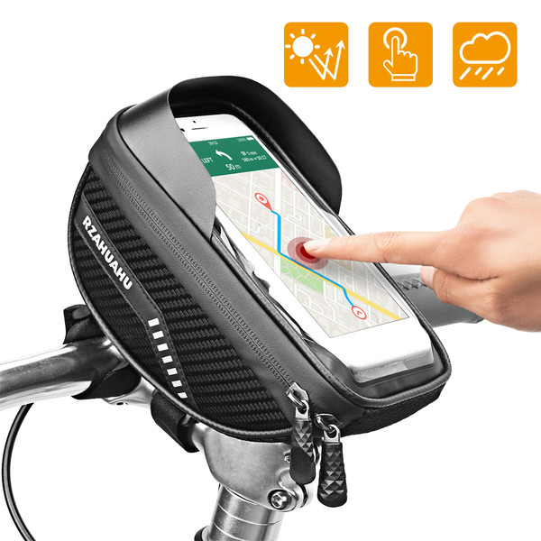 Bicycle Phone Mount Bags Waterproof Front Frame Top Tube Bag with Touch Screen Phone Holder Case Cycle Bike Phone Tool Storage Bag Pack
