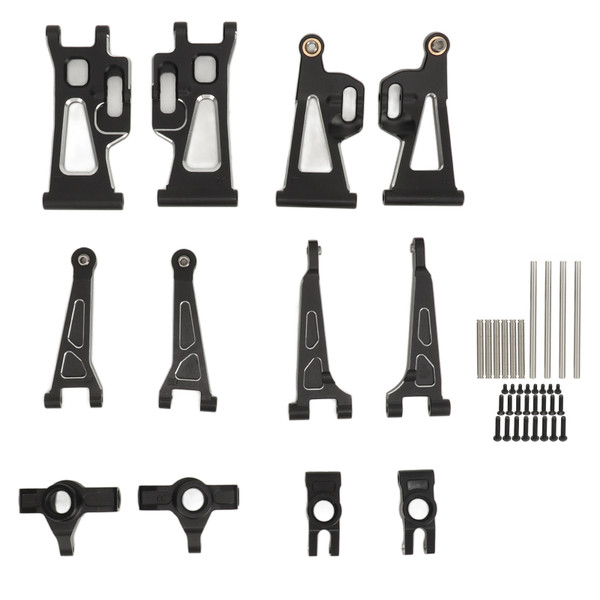 RC Car Suspension Arm Aluminum Alloy Front Rear Suspension Arm Steering Cup Rear Axle Holder Set Upgraded Parts for MJX 14210 14209 1/14 RC Car Black