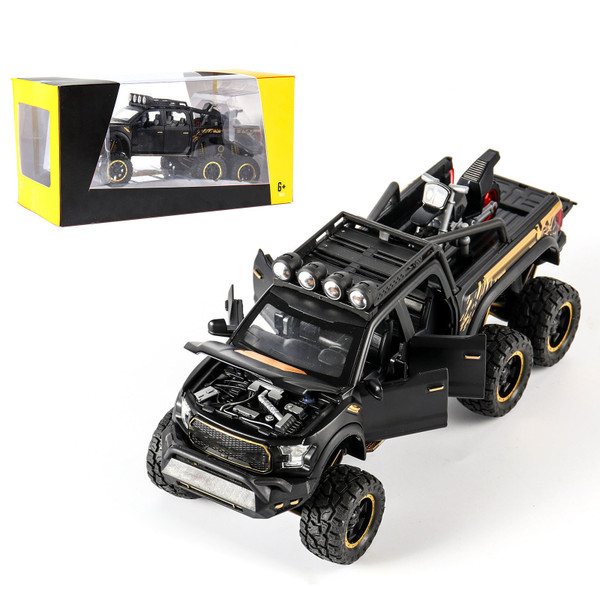 1/28 F150 Car Model Alloy Kids Vehicle Toy with Simulated Sound and Light Off Road for Children Matte Black