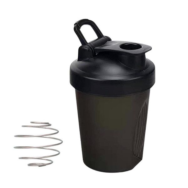400ml Protein Shaker Container Leak Proof Protein Powder Shaker Bottle with Scale and Stainless Whisk Ball for Fitness Sports Black