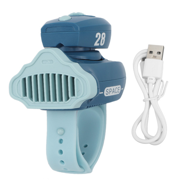 Mini Watch Fan with Projection USB Rechargeable Cute Spaceship Shape Wrist Watch Fan for Kids Indoor Outdoor Use Blue