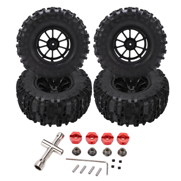 RC Vehicle Wheels and Tires Set Black with Plastic Hub for Monster Truck 1/8 1/10 Short Course Truck