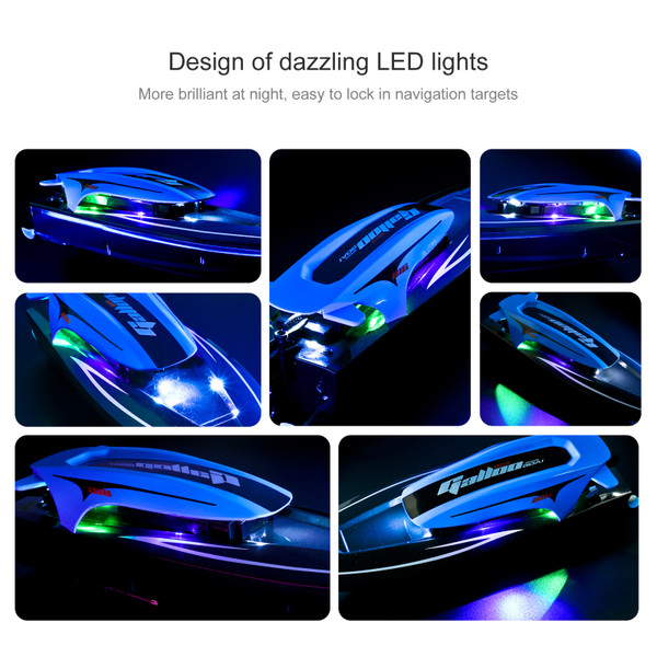 Remote Control Boat, 2.4G 20km/h High-speed Waterproof Remote Control Speed Boat with LED Lights Dual Motor 2 Battery