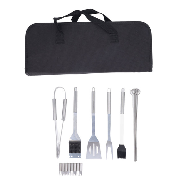 20pcs BBQ Tool Set Stainless Steel Spatula Fork Tongs Brush Grilling Utensils with Storage Bag for Outdoor Barbecue
