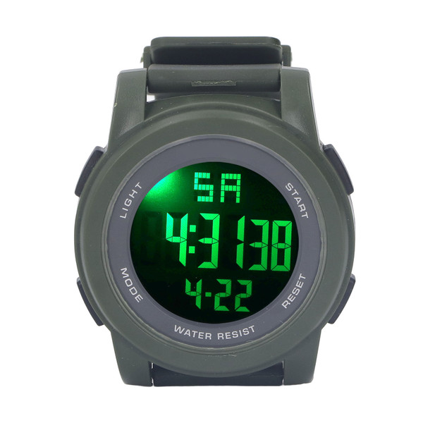 Digital Sports Watch Multifunctional Large Display Luminous 5Bar Waterproof Swimming Watch for Running Hikes Green