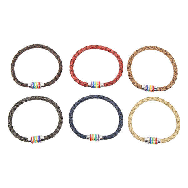 6PCS LGBT Pride Bracelet Stainless Steel Colorful Braided Woven Wristband Friendship String Bracelet for Lesbian Gay Women Men Bisexual Pansexuality