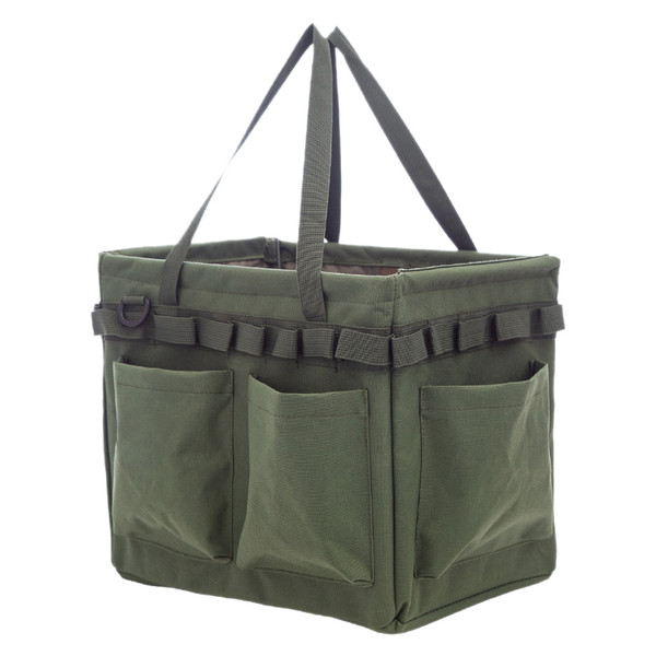 Outdoor Tool Bag Large Capacity Wear Resistant Foldable Oxford Cloth Tools Holder Bag for Gardening OD Green