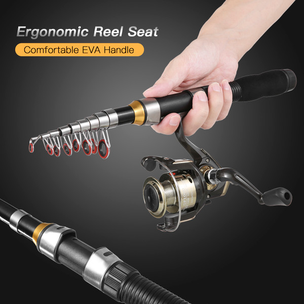Fishing Rod and Reel Combos Telescopic Fishing Pole with Spinning Reel Combo Kit Fishing Line Lures Hooks Swivels Set Fishing Accessories with Tackle Box