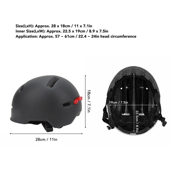 Bike Helmet with Rear Light for Adults Men Women Urban Bicycle Commuting Biking Cycling Black