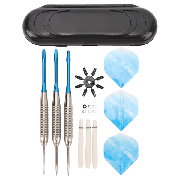 Steel Tip Darts Set Professional Darts Deep Groove Barrel Aluminum Shaft and PET Flights with Storage Case Blue