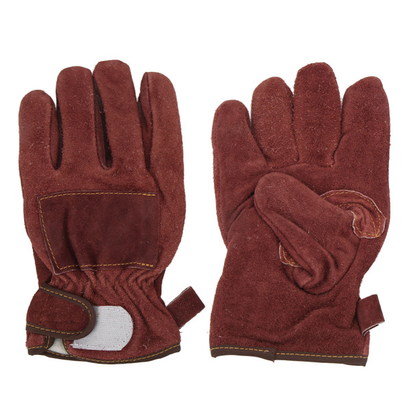 Heat Resistant Gloves Calf Leather Polyester Hand Protection BBQ Grill Oven Mitts Short TypeWine Red