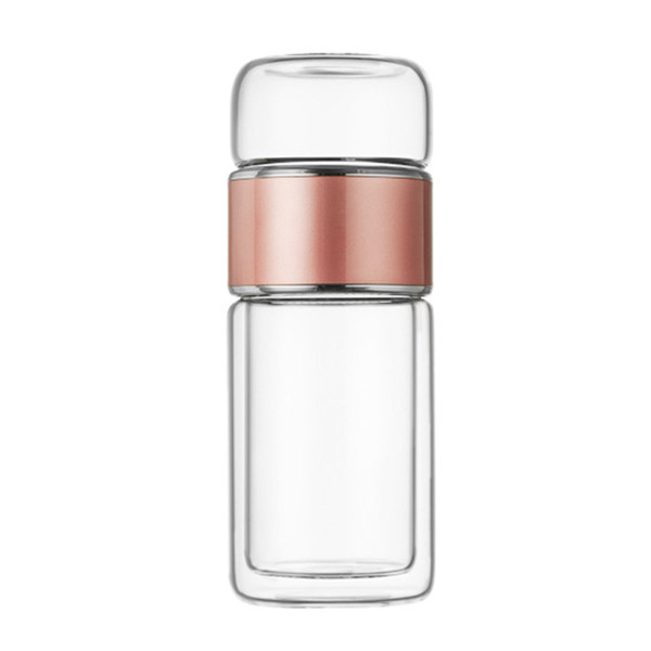 Tea Infuser Bottle 420ml Double Layer Stainless Steel Leakage Proof Glass Water Bottle for Office Travel Home