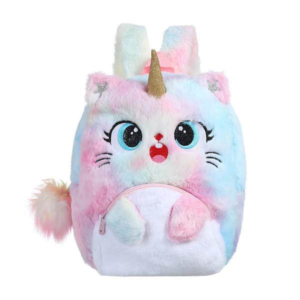 Cat Backpack Girls Plush Colorful Cute Bookbags School Bags Gift for Kids Outdoor