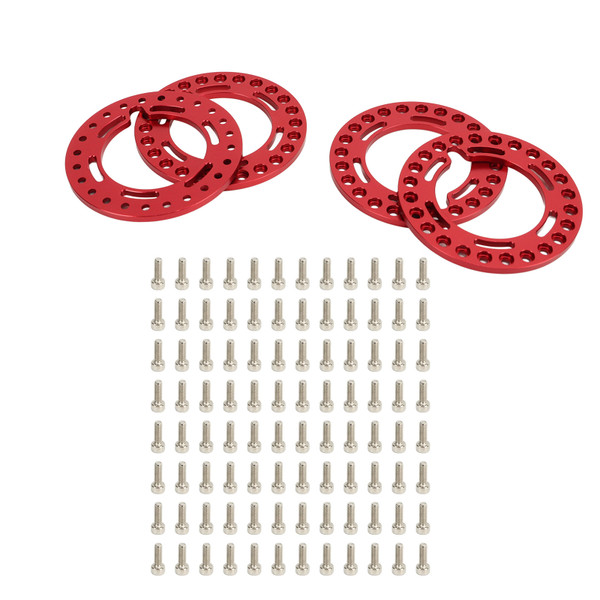4pcs Rim Lock Rings Aluminum Alloy Replacement 1.9in Wheel Rim Beadlock Ring for Axial SCX10 90046 1/10 Red