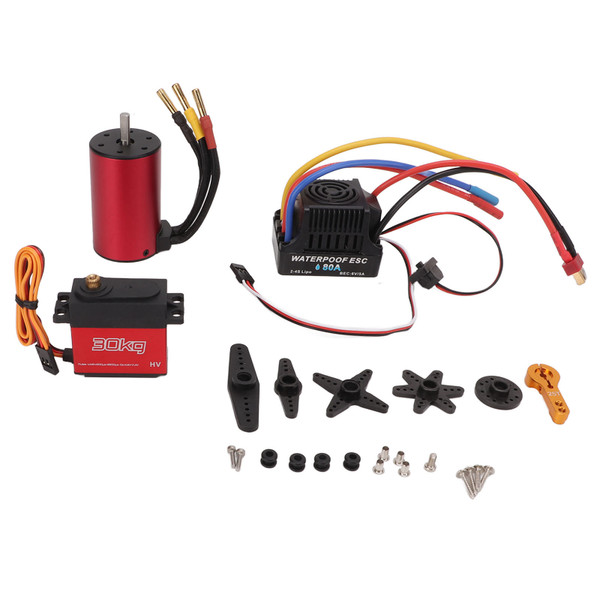 S3660 3800kv Brushless Motor Set with 80A ESC and 30kg Steering Gear for 1/8 1/10 RC Car Truck