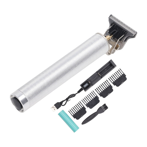 Professional Cordless Hair Trimmer T Blade Aluminium Alloy Rechargeable Hair Grooming Hair Clipper Silver
