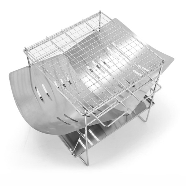 Folding Charcoal BBQ Grill Portable Stainless Steel Collapsible Camping Grill for Outdoor Traveling Holiday Park Garden Beach